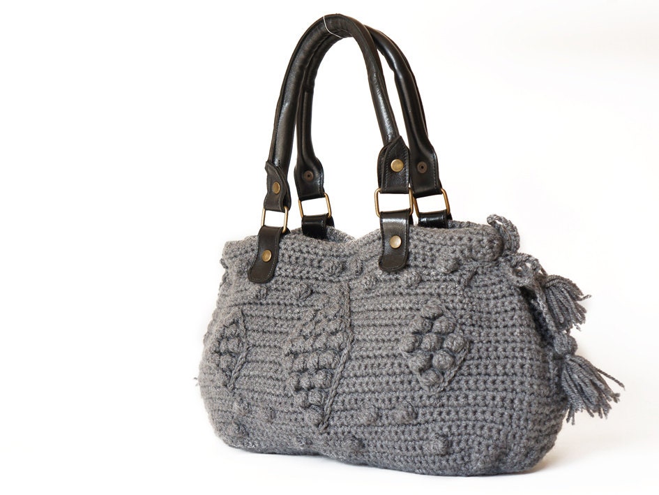 Grey Handbag -Celebrity Style- With Genuine Leather Handles
