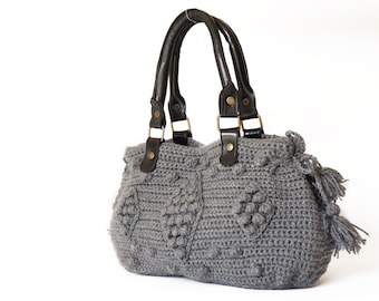 Grey Handbag -Celebrity Style- With Genuine Leather Handles