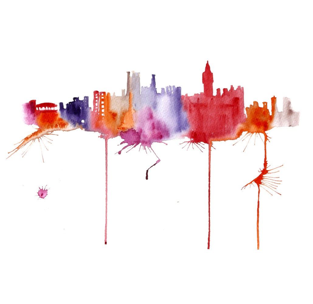 London city Abstract Watercolor painting 13x19 Original watercolor painting cityskape