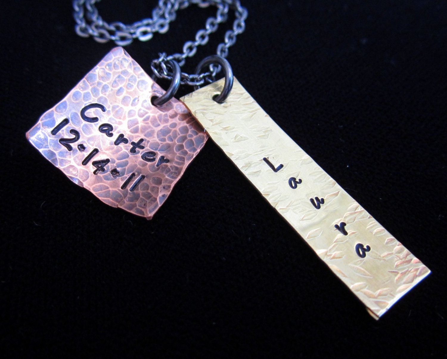 Personalized Jewelry Mommy Charm Jewelry - Baby Name Date, Child/ Children's Name Necklace - Men / Woman Jewelry w/ Gunmetal Chain