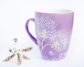 Coffee Mug Purple dandelion Mug -  hand painted Cup