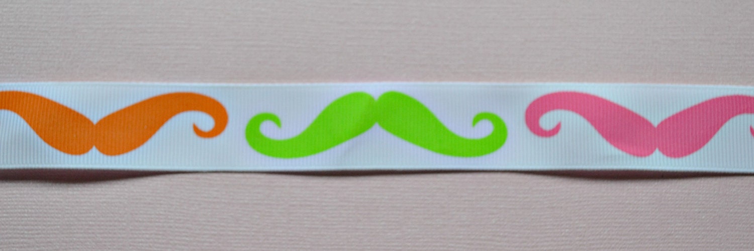 Neon Mustaches on 7/8" grosgrain ribbon- Movember