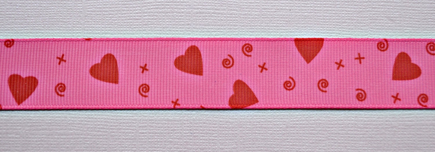 Red swirls and hearts on hot pink 7/8" grosgrain - valentines Il_170x135