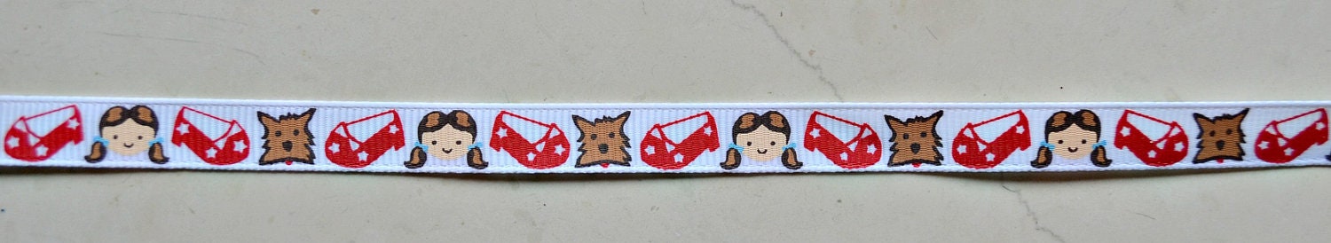 Dorothy, Toto and ruby red slipper on 3/8 inch grosgrain ribbon