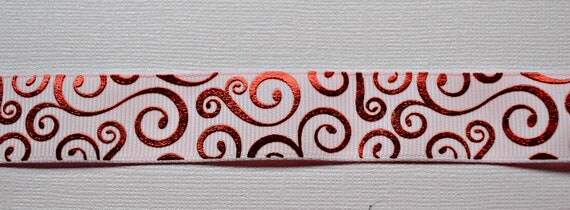 Elegant red foil swirls on pink 7/8" grosgrain ribbon Valentines Il_570xn