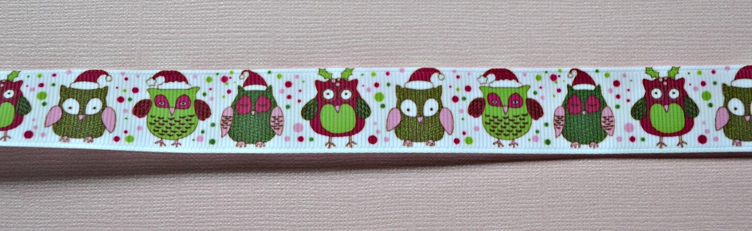 Snow owls sll bundled up on white 7/8" grosgrain ribbon Il_570xn