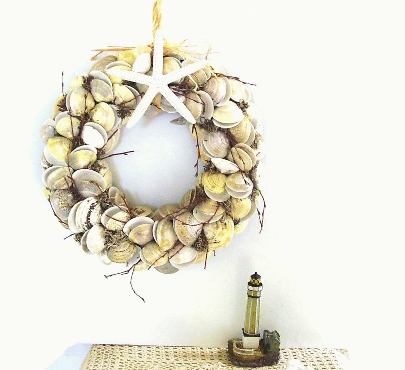 Nautical Shell Wreath White Grey Holiday Decor Beach Cottage