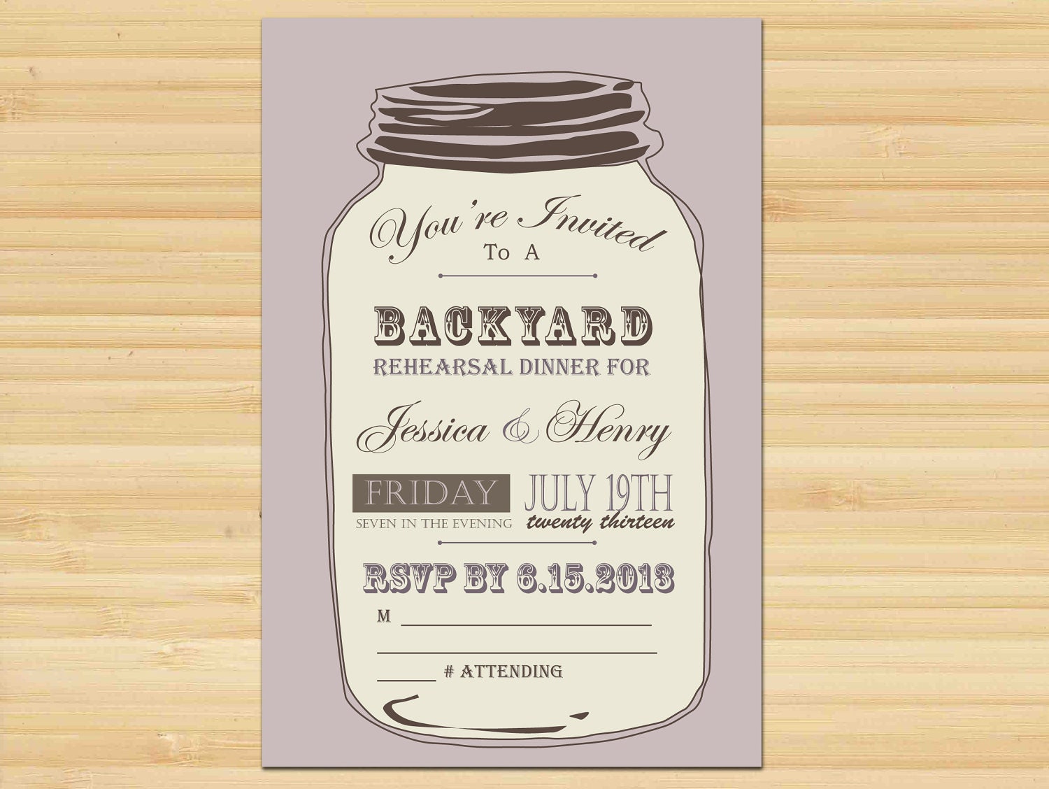 Rustic Mason Jar Rehearsal Dinner Party Invitation - DIY Digital Printable File - Save the Date, Wedding , Engagement