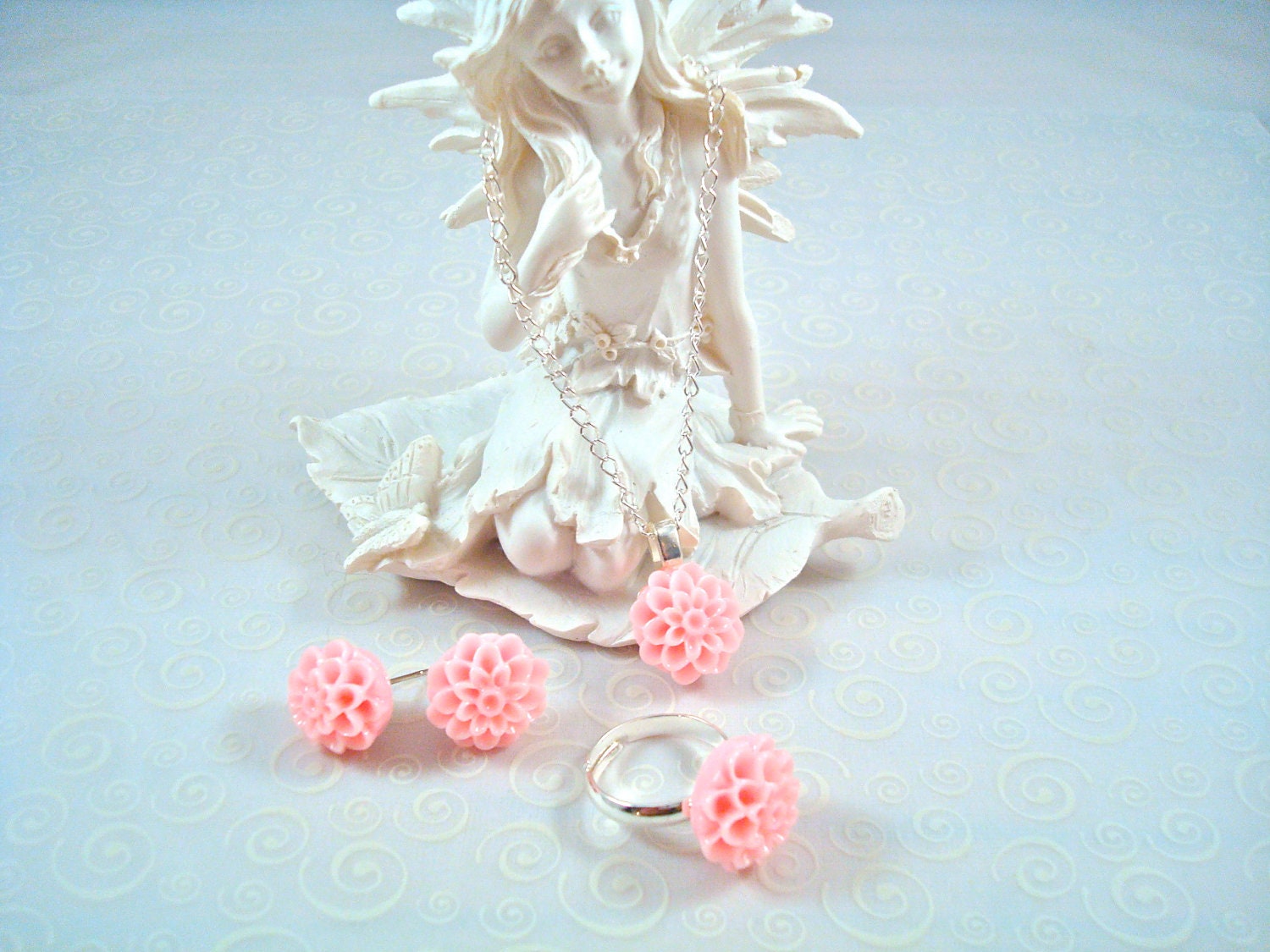 Flower Girl Jewelry Set - Vintage Inspired Wedding Jewelry Custom Dahlia Delicate Silver Chain Valentines Day