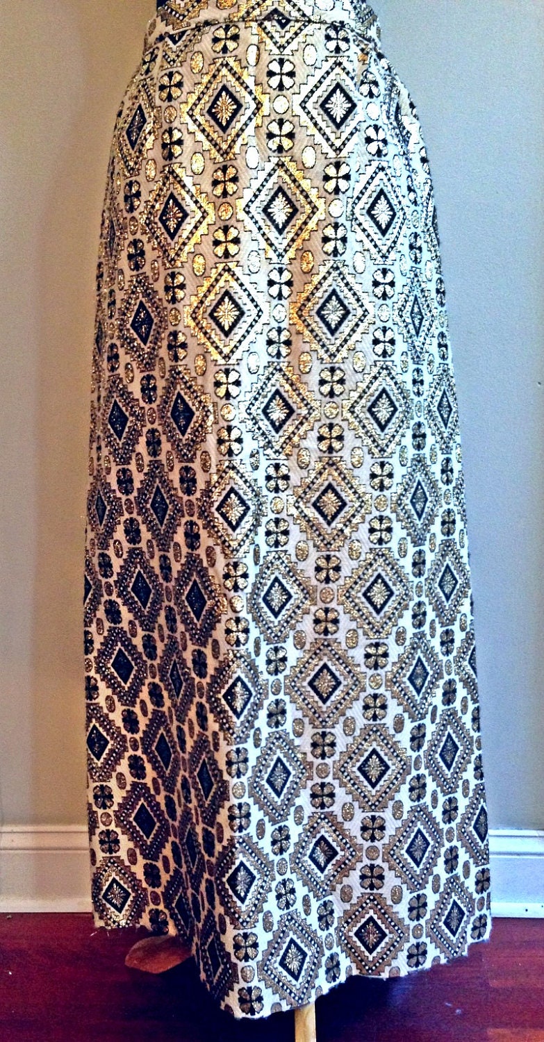 Wool metallic brocade maxi skirt 1960s