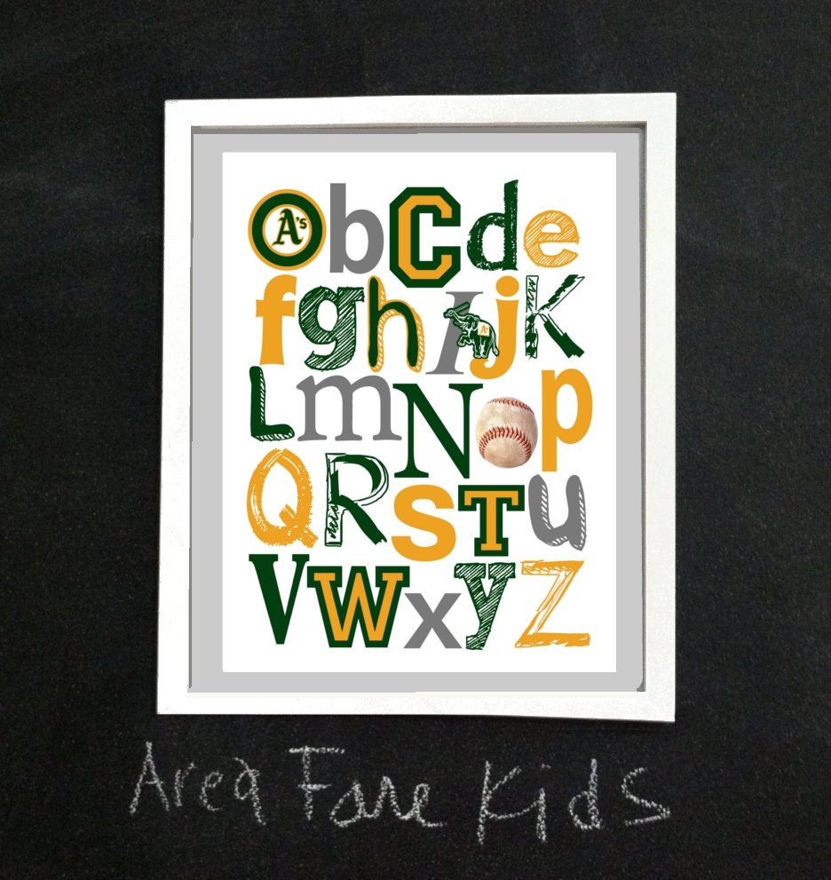 8 x 10 OAKLAND A's baseball ABC Nursery Art Print