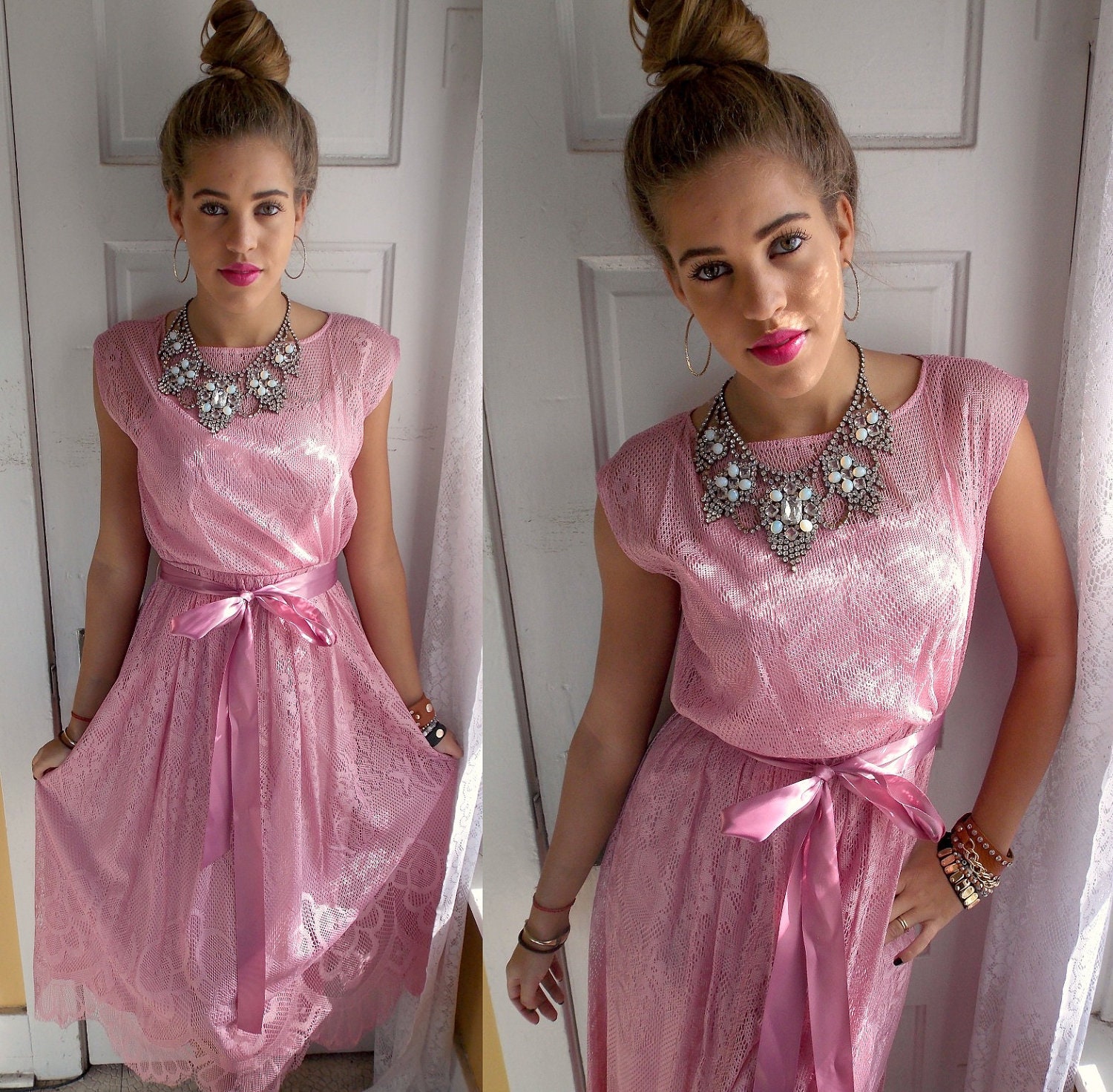 Pretty Pink Lace Crochet Dress Size 7/8