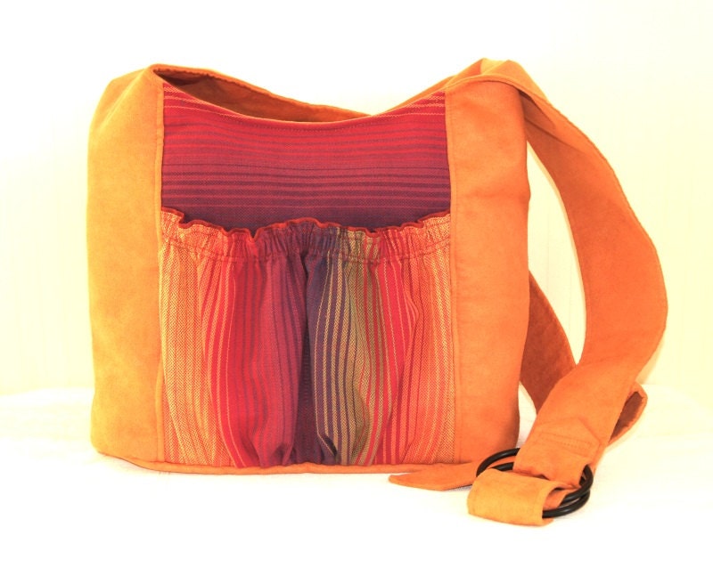 Kangala Bag Babywearing Autumn Orange Tote Bag with Rainbow Girasol and black Sling Rings - kangala