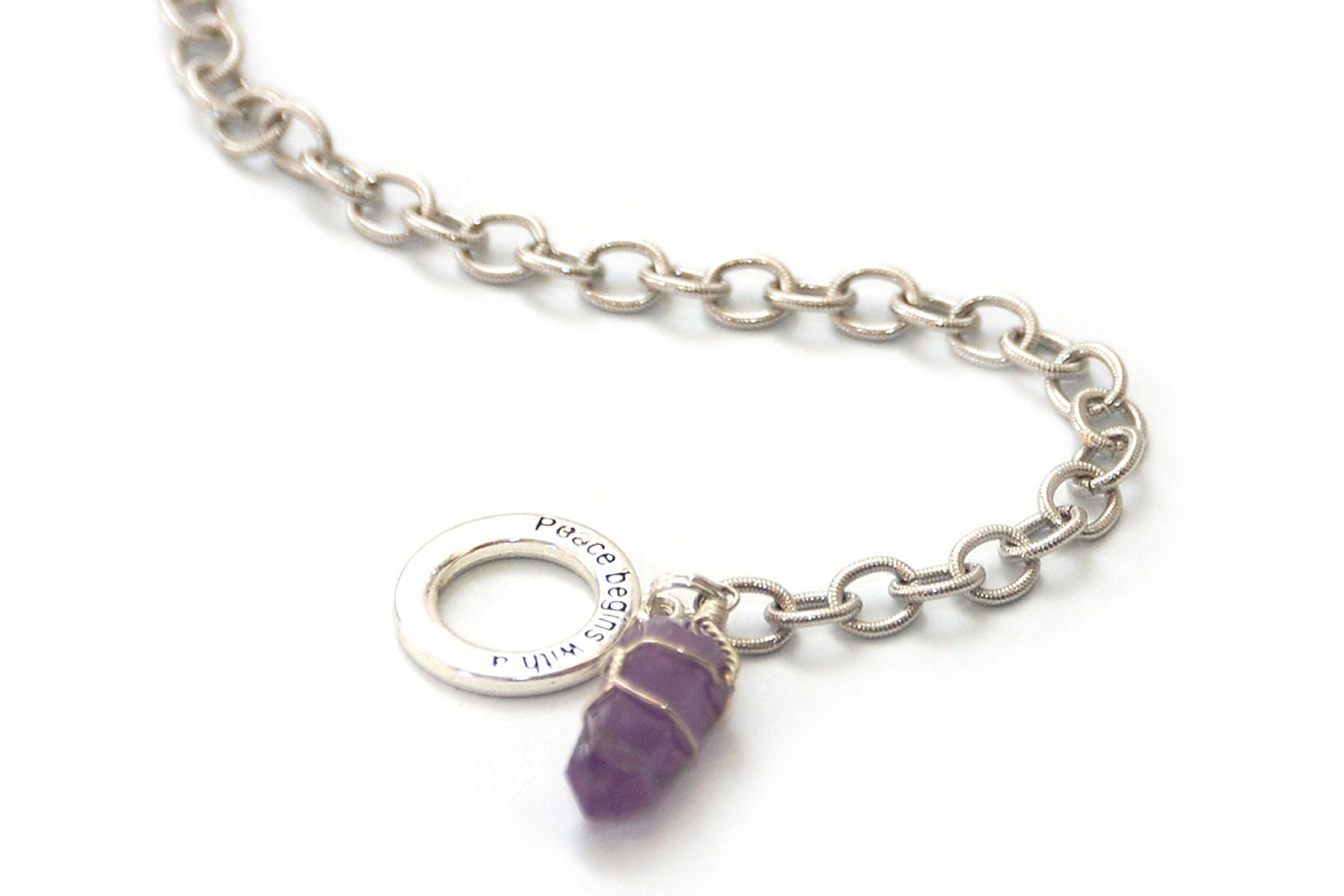 CROWN CHAKRA - Wrapped Natural Amethyst Point Bracelet (Seventh Chakra - Migraines, depression, lung problems, skin problems, nerve issues)