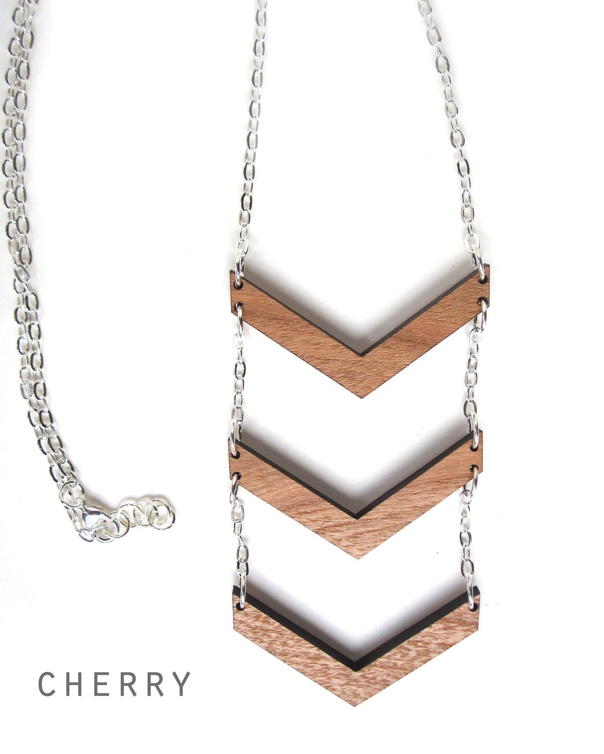 Stacked Chevron Necklace - Laser Cut Wooden Chevron Pendants & Long Gold Chain Necklace - Made to Order