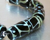 Lampwork Beads Geometric Design on  Barrel Beads (7)- Rustic Collection - LEteam