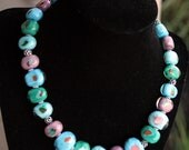 Handcrafted Fall Turquoise, Teal, Aqua, and Purple Lampworking Beaded Necklace Cool Colors