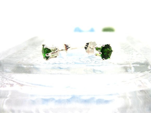 Green Post Earrings, Chrome Diopside Stud Earrings, Sterling Silver Earings