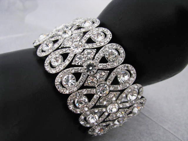 Rhinestone Bracelet with Sterling Plated  Clasp  Bridal Wedding Jewelry