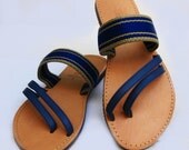 Greek Leather Sandals - Handmade - Royal Blue