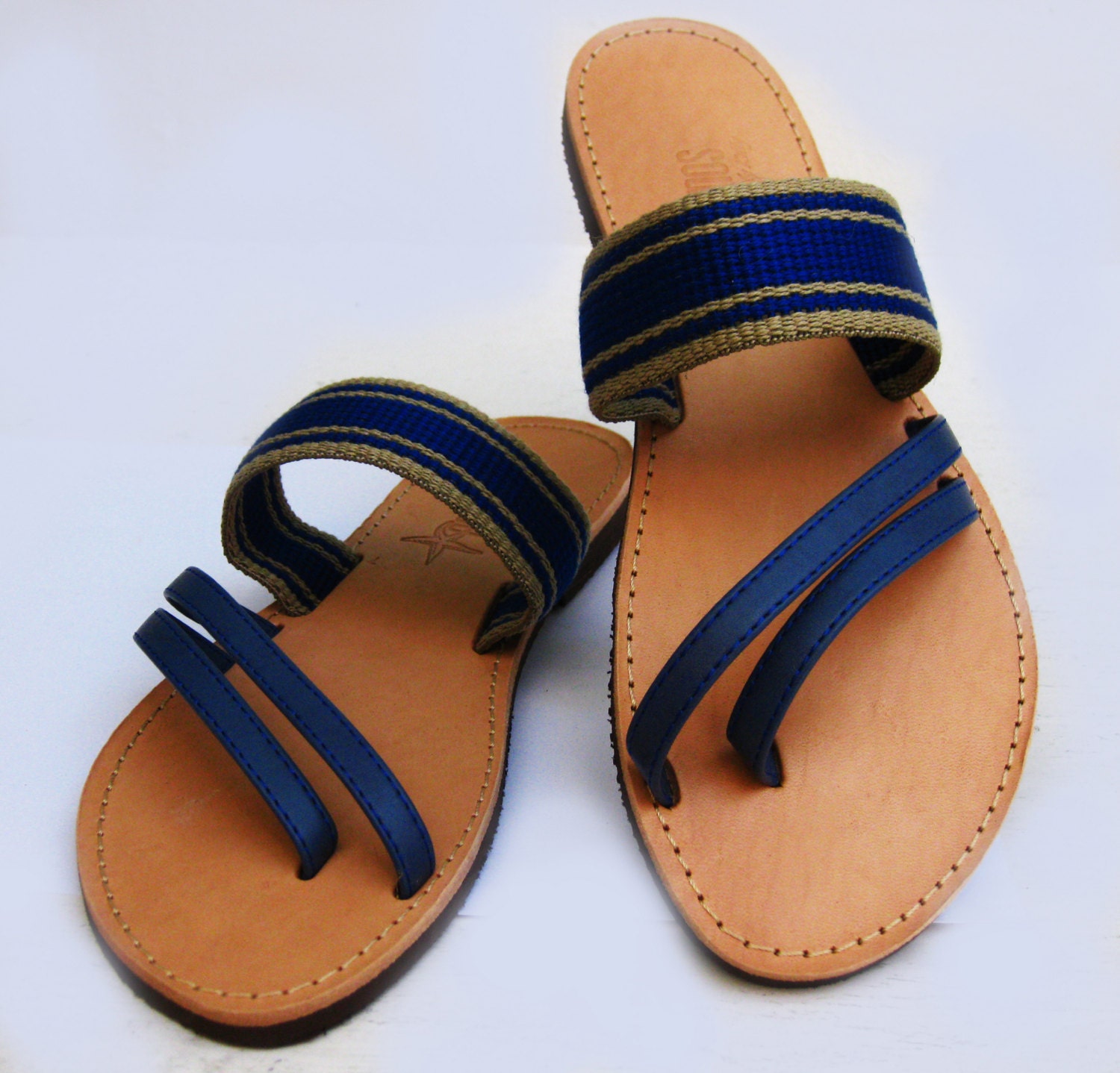 Greek Leather Sandals - Handmade - Royal Blue