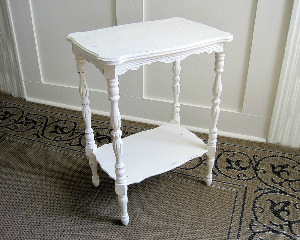 Vintage Shabby White Side Table - Cottage Furniture