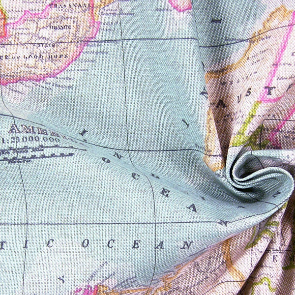 world map fabric - craft supply - yardage - map fabric - fabric map of the world - world fabric - blue fabric