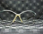 80s Metal Glasses 1980's Oversize Eyeglasses Silver Satin Squared Metal Large 52/16 Frame Optical