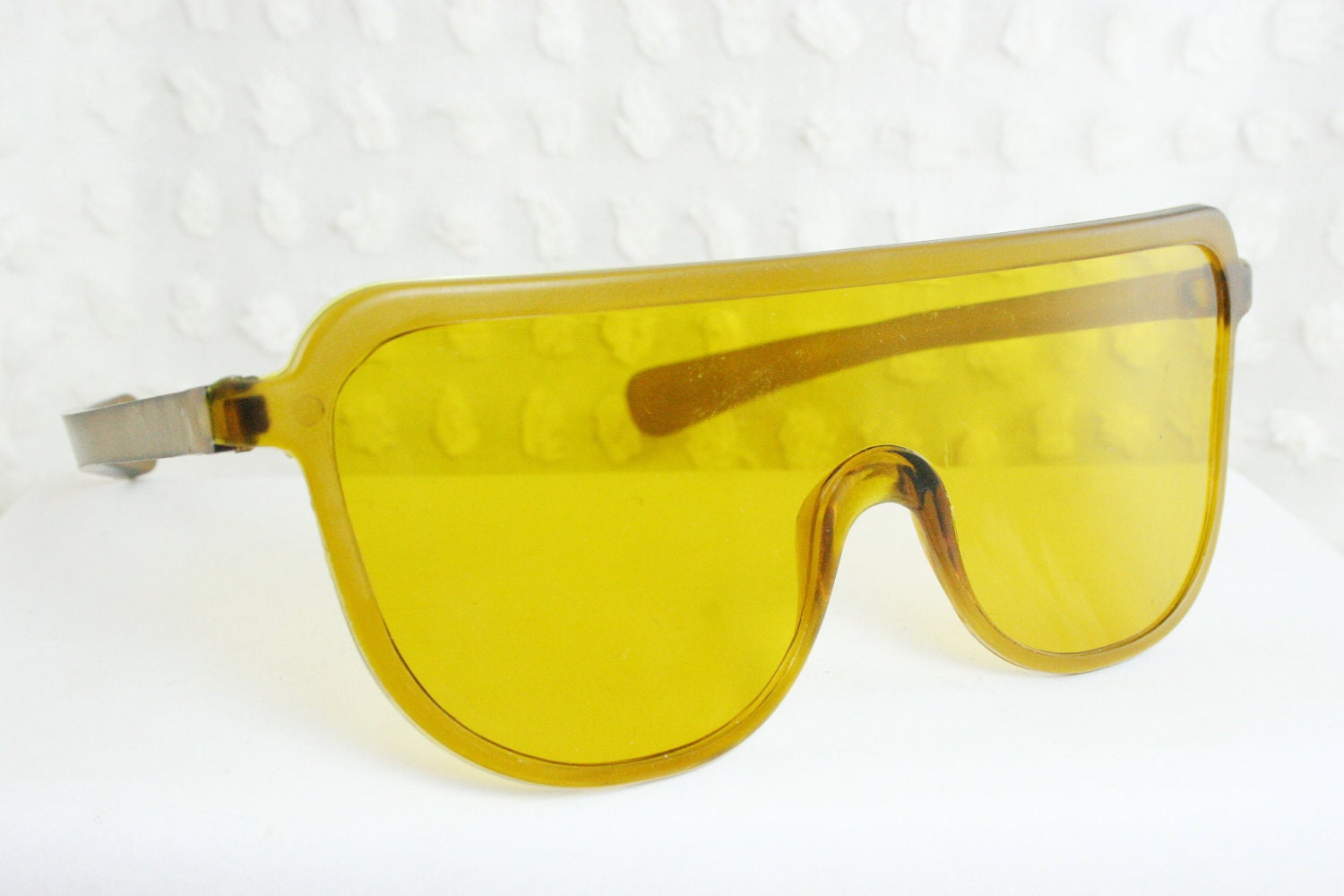 Vintage 1960's Sunglasses 70s Safety Glasses Flat Tan Frame Mustard Yellow Lens Non Rx Unisex NOS by Bullard