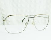80s Aviator Glasses 1980s Metal Eyeglasses Mens Yellow Gold Silver Satin Double Bridge Unisex 56/16 NOS Stereoflex Optical Frame Italy