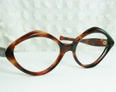 Vintage 60s Tortoise Glasses 1960 Unique Eyeglasses Diamond Shape Brown Horn Rim NOS 48/18 Optical Frame