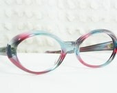 60s Cat Eye Glasses 1960s Tortoise Eyeglasses Pink and Blue Translucent Oval Horn Rim NOS 50/21 Lili Sheraton Optical Frame