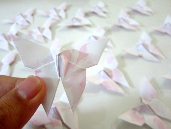 100 Pastel Pink Roses Origami Butterflies. Perfect Wedding