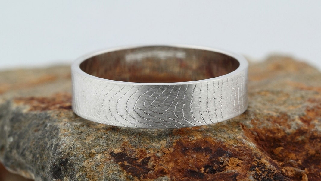 Your Custom Fingerprint Ring - Sterling Silver Engraving Wedding Band - 6mm, finger print
