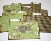 Divider Cards of Formica - Set of 6 Bird and Nest Green and Brown Gingham Custom 4x6 Recipe Divider Cards