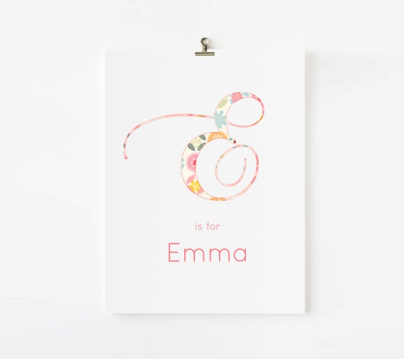 Personalized Children Decor, Kids Wall Art, Nursery Letter & Name Art Print for Girls