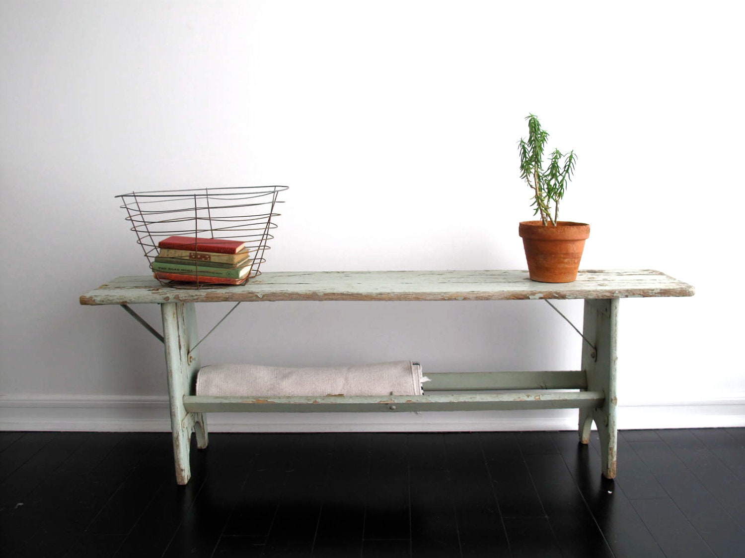 Rustic Wood Bench - Entry Bench, Industrial Furniture, Sofa Table, Distressed Furniture, French Cottage, Mint