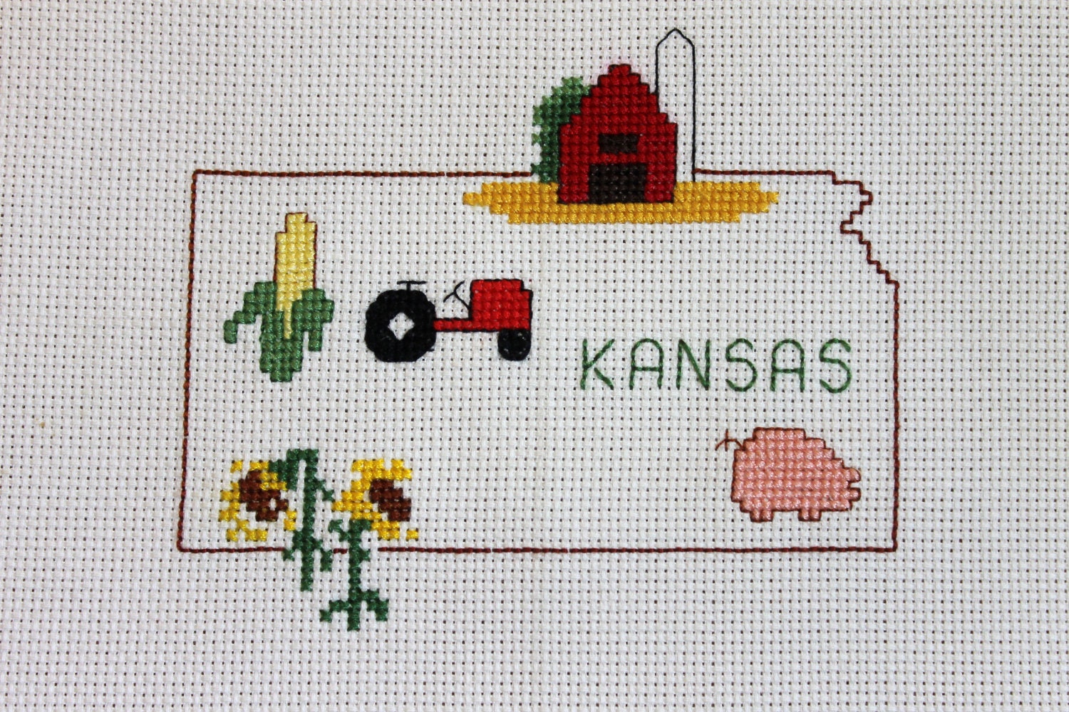 Completed cross stitch - Kansas