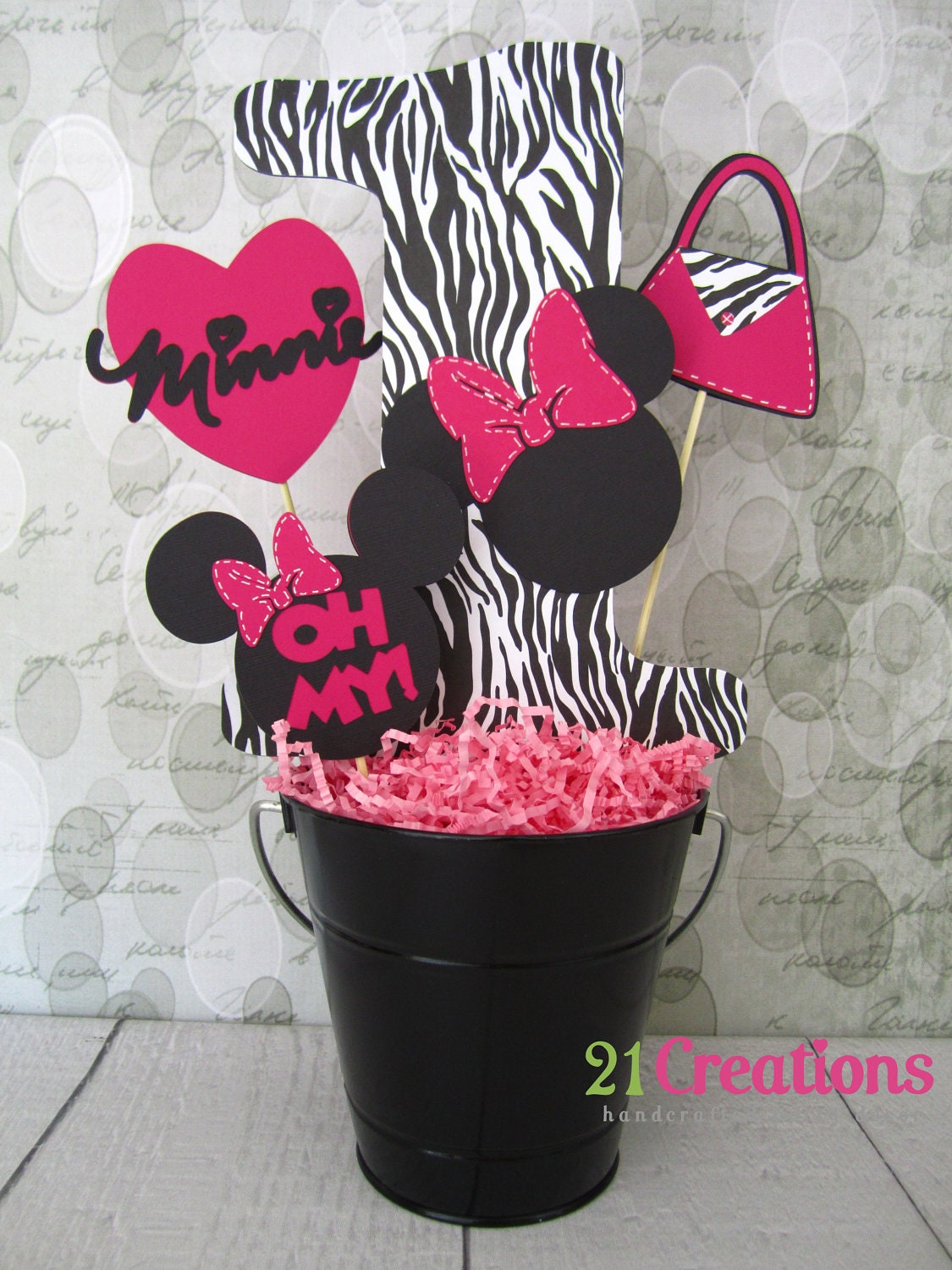 Minnie Mouse  Centerpiece - Zebra and Hot Pink