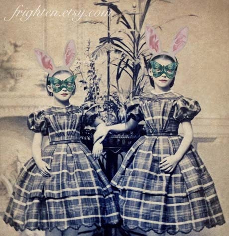 Altered Antique Victorian Portrait, Mixed Media Collage Print, Masquerade, Halloween Decoration, frighten