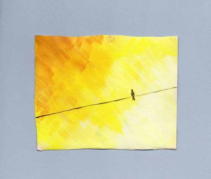 Original Abstract Painting "Lonely Bird" in Yellow and Ochre OOAK