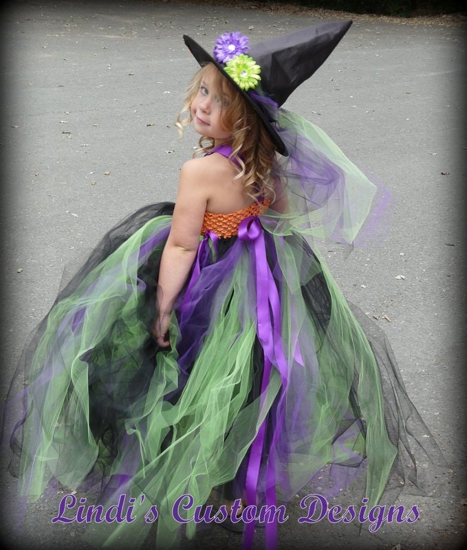 Little Halloween Witch Tutu Dress & Custom Witch Hat for Toddlers 2 - 5T up to a 23" Chest Measurement for Halloween, Parties, Photographs