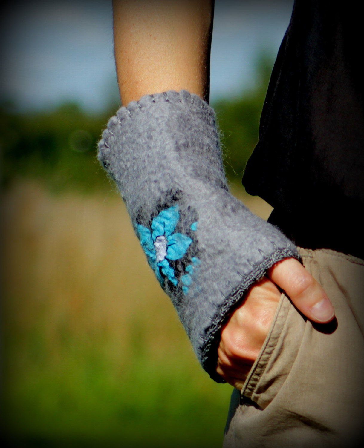 Nuno felted cuffs felted wrist warmers