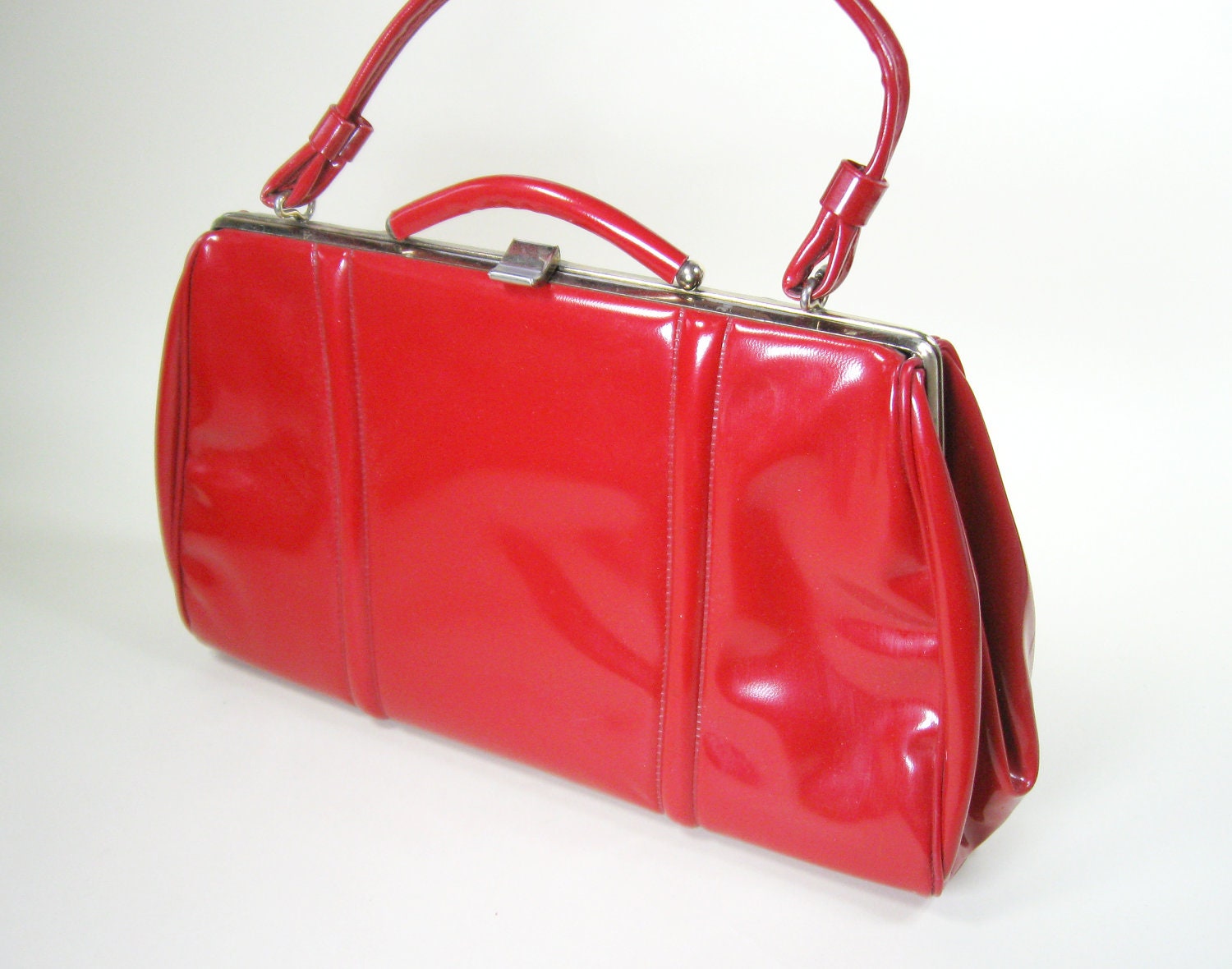 60s Red Faux Patent Leather Purse Handbag