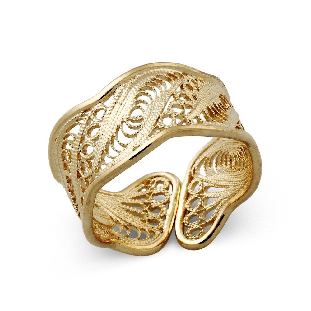 Ocean Wave Ring - Filigree designed,  Crafted in 18k Gold Over Sterling Silver, all sizes 7 up