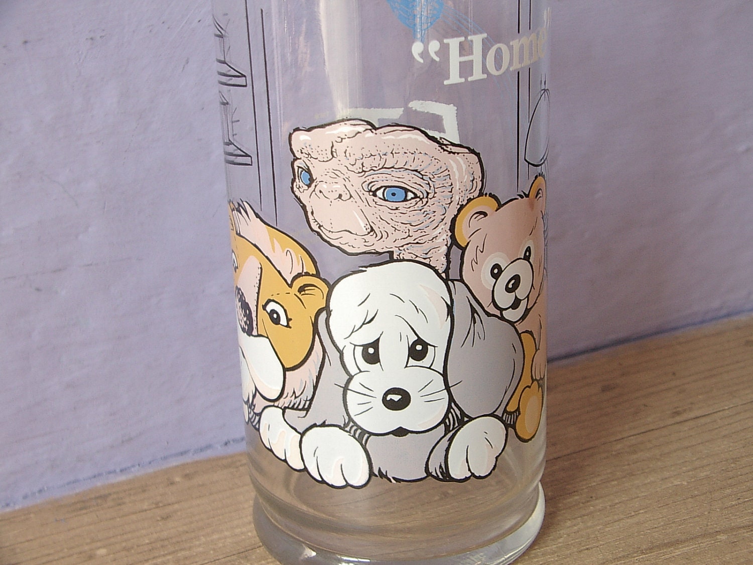 vintage E. T. drinking glass Home 1982, Pizza Hut glass, stuffed animals plush toys 1980's movie aliens