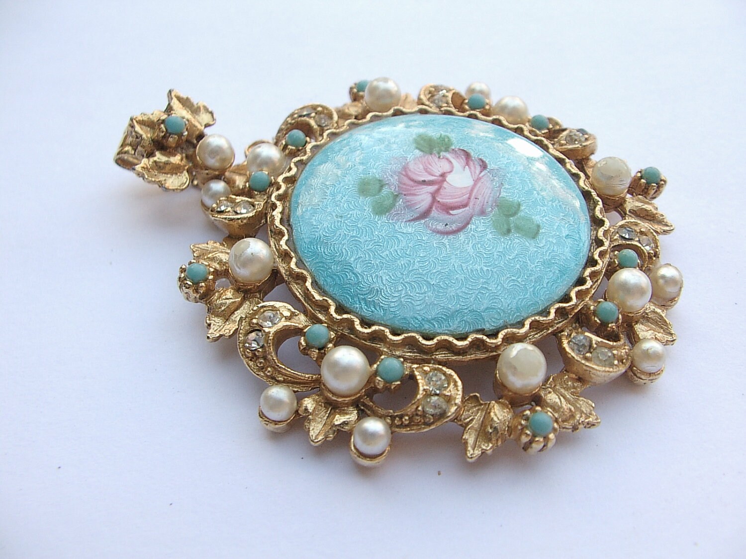 vintage designer Art jewelry round blue pendant by ShoponSherman