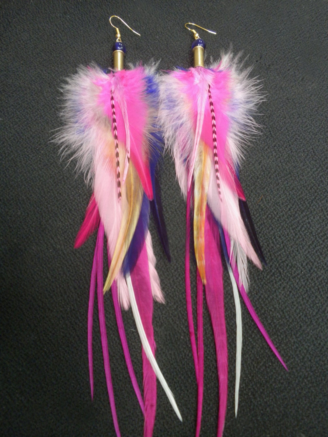 Highlights - Long Pink Feather Earrings - Bullet Topped