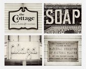 Shabby Chic Kitchen Decor Print Set, 8x10 Print Set, Black and White Photography Signs for Kitchen Cream, Cottage Chic Print Set of 4.