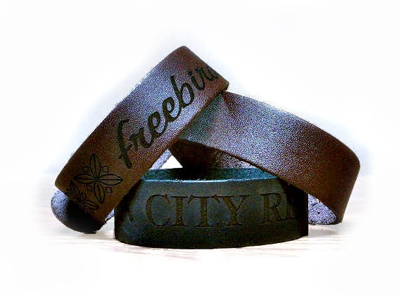 Brown Leather Bracelet, Personalized Engraving, Custom Text, Adjustable